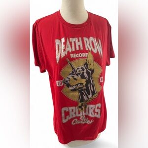 Death Row x Crooks Dog Short Sleeve Tee in Red with Gold Glitter Women’s Size M